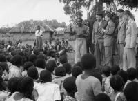 Jomo Kenyatta introducing MRA speakers at his school